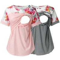 Ženske majice za trudnice s kratkim rukavima s okruglim vratom s prugastim printom majice za dojenje majice za dojenje Ženska ležerna