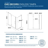 OVE Decors Tampa 70- in. W in. H pravokutni kutni tuš za tuširanje s okretnim okvirima bez tuša u crnoj boji