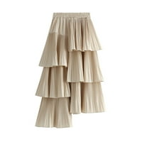 Asimetrična ženska suknja visokog struka, slojevita, naborana, nabrana, maturalna, a-linija, visoki niski RUB, večernje, Ležerne