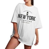 Ženske majice s grafičkim printom u donjem dijelu, Plus veličina, osnovna majica s okruglim vratom, bijela, mala majica dugih rukava