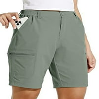Ljetne ženske teretne kratke hlače srednjeg rasta, bermudske kratke hlače do koljena, jednobojne kratke hlače s džepovima s patentnim