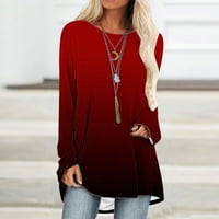 Jednobojni vrhovi tunike s okruglim vratom za žene, puloveri s dugim rukavima Plus size, zimske Ležerne udobne široke majice