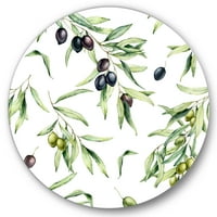 Dizajnerska umjetnost crne i zelene masline s maslinovim grančicama i lišćem - disk od 11