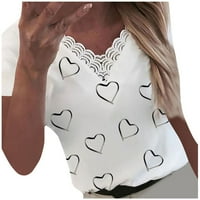 Majice za žene s grafičkim Vintage printom srca, izrez u obliku slova u, čipkasta Majica kratkih rukava, pulover, bluza, majica za