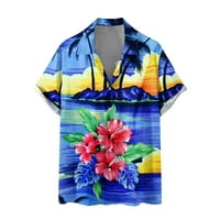 Muške košulje u prodaji Plus size casual gumbi ispis u boji Havaji s džepom za odbacivanje majica kratkih rukava bluza