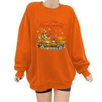 Jesenske bluze za žene, vrhovi 70-ih, bluza s dugim rukavima za Dan zahvalnosti, pulover s okruglim vratom, narančasta;