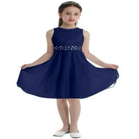 _ / Dječja šifonska čipkasta haljina s cvjetnim uzorkom za djevojčice, haljina sa šljokicama za vjenčanje, rođendan, Mornarsko plava