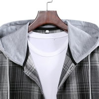 Rasprodaja muških kaputa Muška moda s kapuljačom s kariranim gumbima dugih rukava košulja jakna s kaputima siva 6