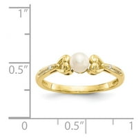 Zaručnički prsten od punog žutog zlata 10K sa slatkovodnim kultiviranim biserima i dijamantom veličina
