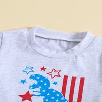Komplet odjeće za dječake za 4. srpnja, majica kratkih rukava s printom slova dinosaura + kratke hlače