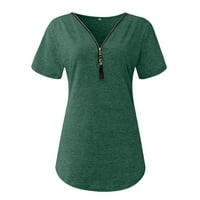 Ženska majica s kratkim rukavima s kratkim rukavima s patentnim zatvaračima s Rese, jednobojna majica u zelenoj boji s kratkim rukavima,
