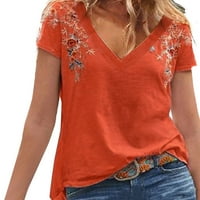 Ženska modna ljetna majica s vezenim izrezom u obliku slova U i kratkim rukavima