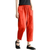 Ženske teretne hlače nove široke jednobojne hlače od pamuka i lana na vezanje s elastičnim pojasom i džepovima za žene