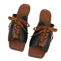 2 / ljetne ženske japanke s otvorenim prstima na vezanje; Ležerne ravne cipele; modne Ležerne cipele za svakodnevno hodanje; crna