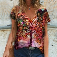 Ženske majice za vježbanje Plus Size, Ženska majica s izrezom u obliku slova A s kratkim rukavima s cvjetnim printom s drvećem, ljetni