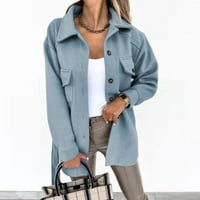 Ženska jakna, kaput, zimska jednobojna poliesterska jakna s dugim rukavima i okruglim vratom, Plus veličina, plava
