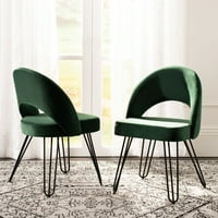 Baršunasta stolica za blagovanje u retro stilu, 2 komada, zelena i Crna