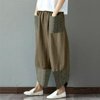 Ženske proljetne i ljetne Ležerne pamučne i lanene široke hlače s džepovima s krpicama s printom, Ležerne hlače za žene, poslovne