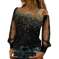 Rasprodaja majica za žene za žene ženski pulover dugih rukava mrežasti vrhovi sa zaobljenim dekolteom
