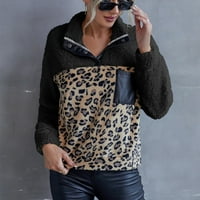 Ženski zimski kaputi, Ženski leopard print, rever od ovčjeg runa na kopčanje, ležerni kaput s kratkim džepom i dugim rukavima, jakna