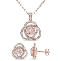 MIABELLA WOMANS 2- CArat T.G.W. Morganite i Carat T.W. Dijamantna ruža zlatna bljeskalica pozlaćena naušnica i privjesak