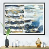 DesignArt 'Zlatno i tamnoplavi apstraktni valovi ii' Moderno uokvireno platno zidne umjetničke tiska