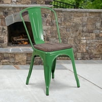 Svijetli namještaj Zelena metalna stolica za slaganje s drvenim sjedalom