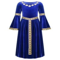 Srednjovjekovni i renesansni kostim princeze za djevojčice, baršunasta Vintage Maksi haljina, kostim za Noć vještica, Plava 16
