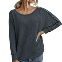 Ležerni Top za žene, zimski Casual jednobojne košulje s dugim rukavima na kopčanje, široki pulover s okruglim vratom, Slatki topovi