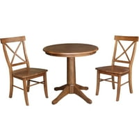 Okrugli stol za blagovanje na postolju od punog drveta promjera 30 inča s križnim naslonom i stolicama za blagovanje od hrastovine