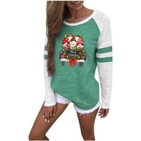 Ženske božićne majice s okruglim vratom u boji slatke majice s grafičkim printom ležerni lagani puloveri dugih rukava bluze 51