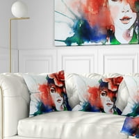 Dizajnerska žena s ružinom ilustracijom - Sažetak jastuka za bacanje - 18x18