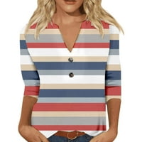 Ženska bluza s dugim rukavima s printom, modni ležerni gornji dio s izrezom u obliku slova tri i četvrt rukavima na kopčanje, crni