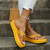 Ženske japanke; ljetne Ležerne udobne papuče; japanke s debelim potplatom; papuče u žutoj boji na svjetlu