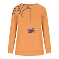 Ženska majica s printom za Noć vještica, vrhovi dugih rukava, široki narančasti puloveri s okruglim vratom, majice s kapuljačom