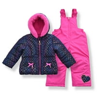 Arctic Quest Girl's Folija jakna od srca i set s snowsoit -a - Veličina 4, mornarska ružičasta