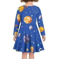 Plava zimska haljina za djevojčice i malu djecu od 9 godina, haljina A kroja s printom svemirskih zvijezda, elastična odjeća za igru