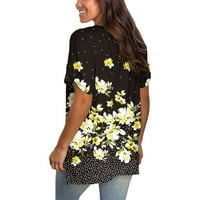 Topovi za žene, ljetne ženske majice s izrezom u obliku slova u, ljetni topovi, majica kratkih rukava s cvjetnim printom, ležerna