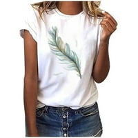 Ljetni vrhovi za žene, majice, bluze, majice kratkih rukava, puloveri običnog kroja, majice s printom od perja, bluze s okruglim