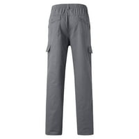 Radne hlače muške široke pamučne hlače velike veličine s džepovima, jednobojne hlače s elastičnim elastičnim strukom, dimenzionalne