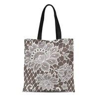 Platnena torba u smeđoj boji s cvjetnom čipkom i bijelim uzorkom imitacija cvijeća romantična Vintage torba za ramena za višekratnu