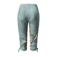Ženske Capri hlače visokog struka kratke hlače s elastičnim strukom boho ljetne hlače s cvjetnim printom uske uske hlače Ležerne