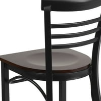 Series A. B., crna metalna stolica za restoran s ljestvama s tri oštrice i sjedalom od oraha