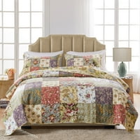 Globalni trendovi Karmel patchwork patchwork prekrivač i jastučni set, odrasla, 3-komadića puna kraljica