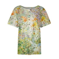 Ženski ljetni vrhovi s izrezom u obliku lakta u obliku slova u, Ležerne široke košulje s džepovima i cvjetnim printom, bluza u zelenoj