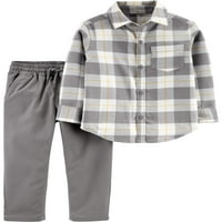 Komplet odjeće za dječake od 2 komada flanelske košulje dugih rukava s tkanim hlačama