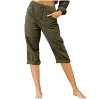 Ženske Capri hlače redovnog kroja, jednobojne, visokog struka, na vezicama, ravne sportske hlače za slobodno vrijeme, prozračne lagane