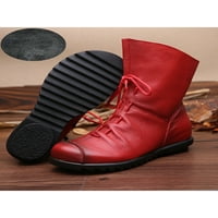 Ženske Ležerne kožne čizme za gležnjeve u A-listi, udobne zimske cipele sa bočnim patentnim zatvaračem, široka potkoljenica, crvena