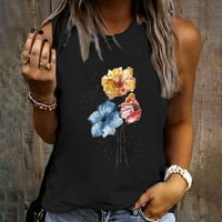 Majice za vježbanje za žene, Ženska ljetna ležerna majica s cvjetnim printom s okruglim vratom, široka majica bez rukava, pripijena