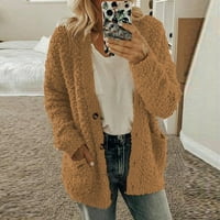 Ženski ležerni plišani džemper Plus veličine s džepovima gornja odjeća kardigan kaput na kopčanje